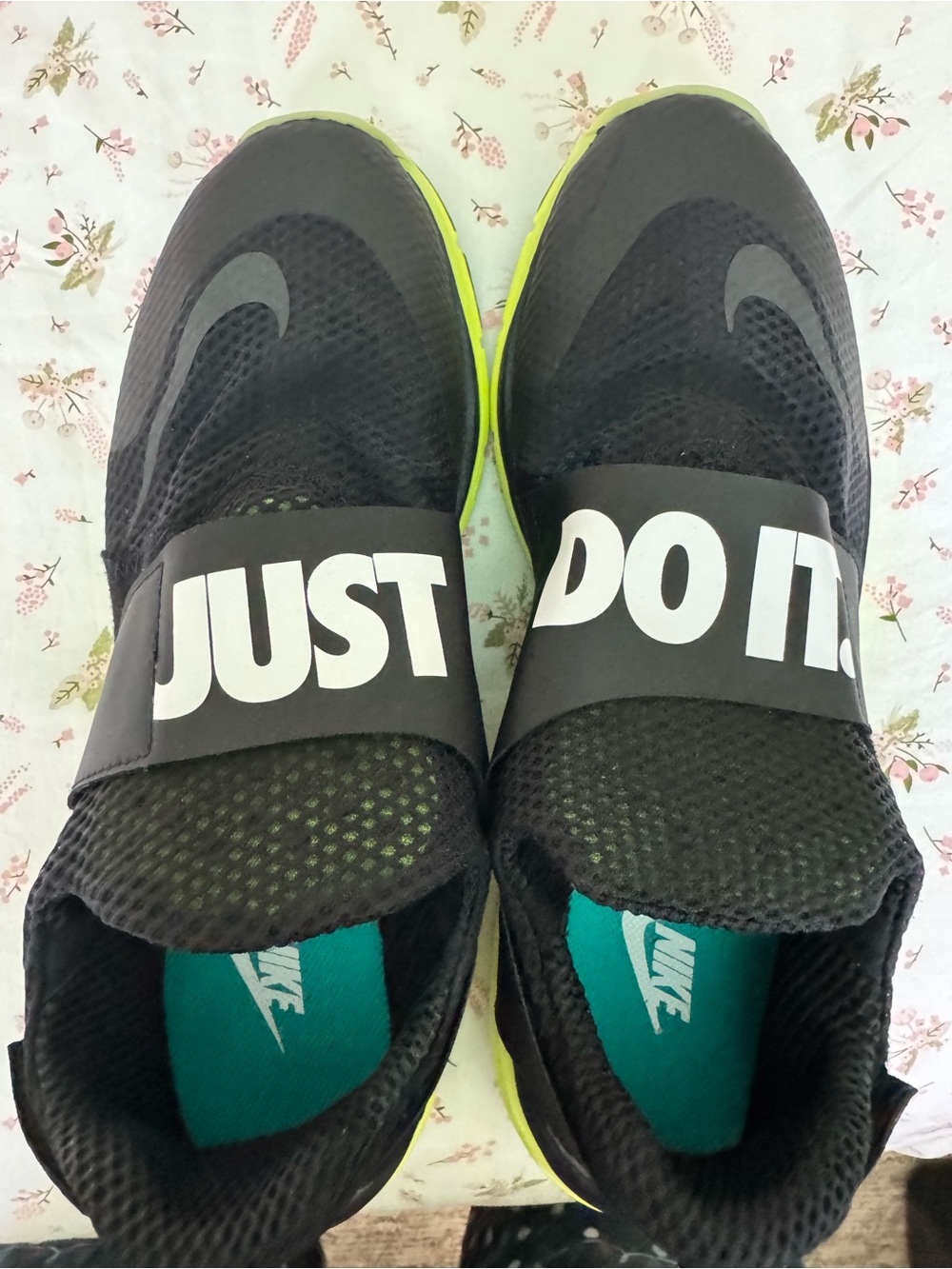 Nike Men’s Black Slip-On Athletic Shoes with Lime Accents